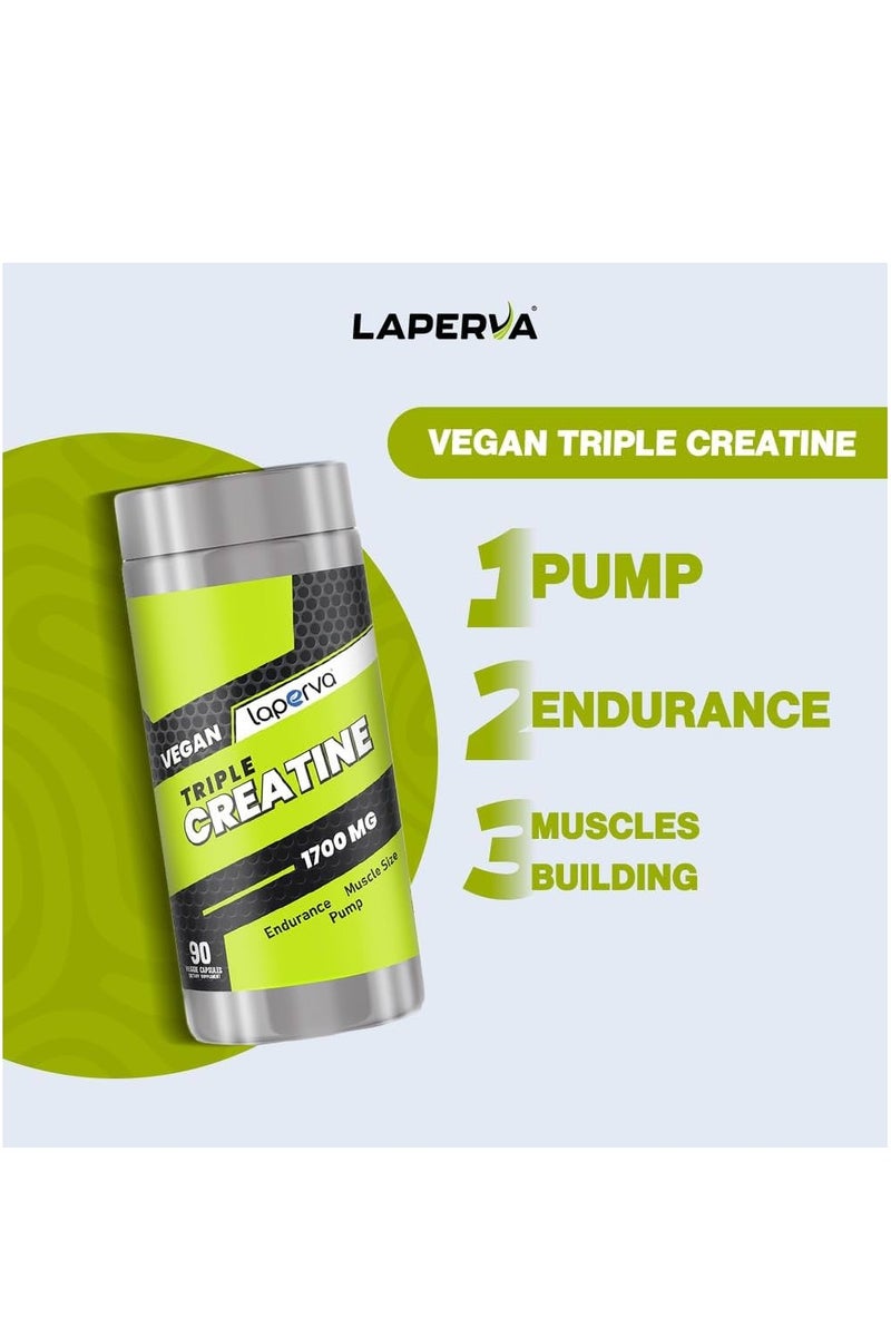 Laperva لابيرفا فيغان تريبل كرياتين، 90 كبسولة نباتية، 1700 ملغ، ضخ، قدرة تحمل - Image 1