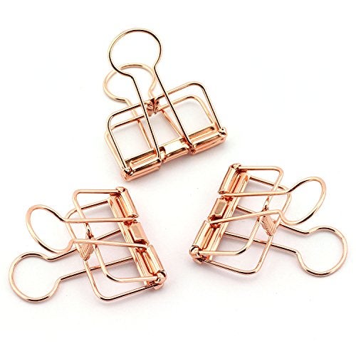 NX Garden NXG 12 Pack Medium Metal Wire Binder Clips, Office Supplier School Accessories,Colorful Hollow Out Paper Organizer, Paper Binder Clip (Rose Gold) - Image 2