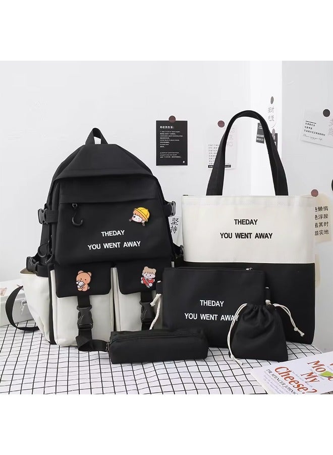 5 Pcs Kids' School Bag,Adult Backpack Set,Student School Bags Backpacks with Pendant Lunch Bag Pencil Case Handbag Coin Purse for Teen Girls School Backpack  - Image 1