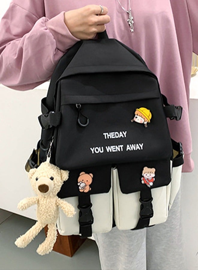 5 Pcs Kids' School Bag,Adult Backpack Set,Student School Bags Backpacks with Pendant Lunch Bag Pencil Case Handbag Coin Purse for Teen Girls School Backpack  - Image 2