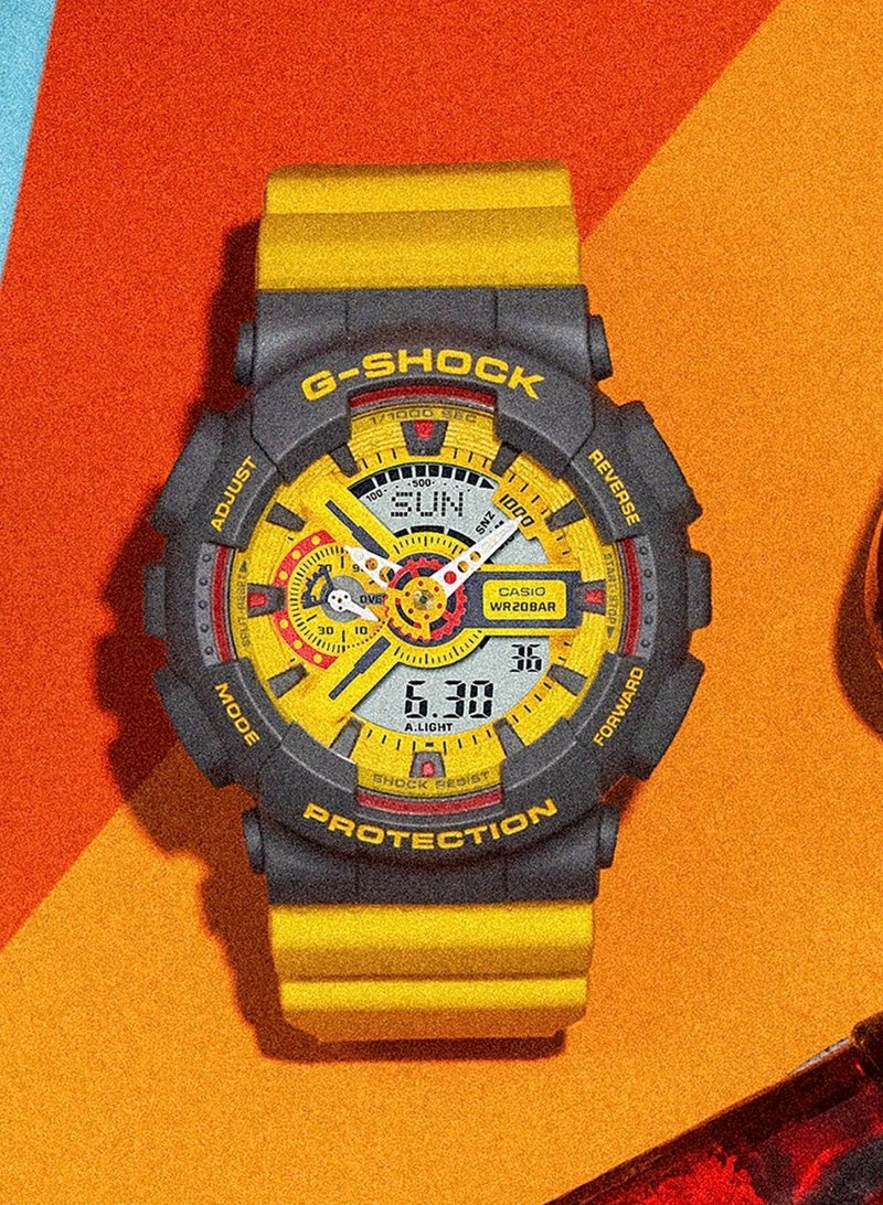 CASIO Sports Waterproof and Shockproof Watch GA-110 Gray Yellow