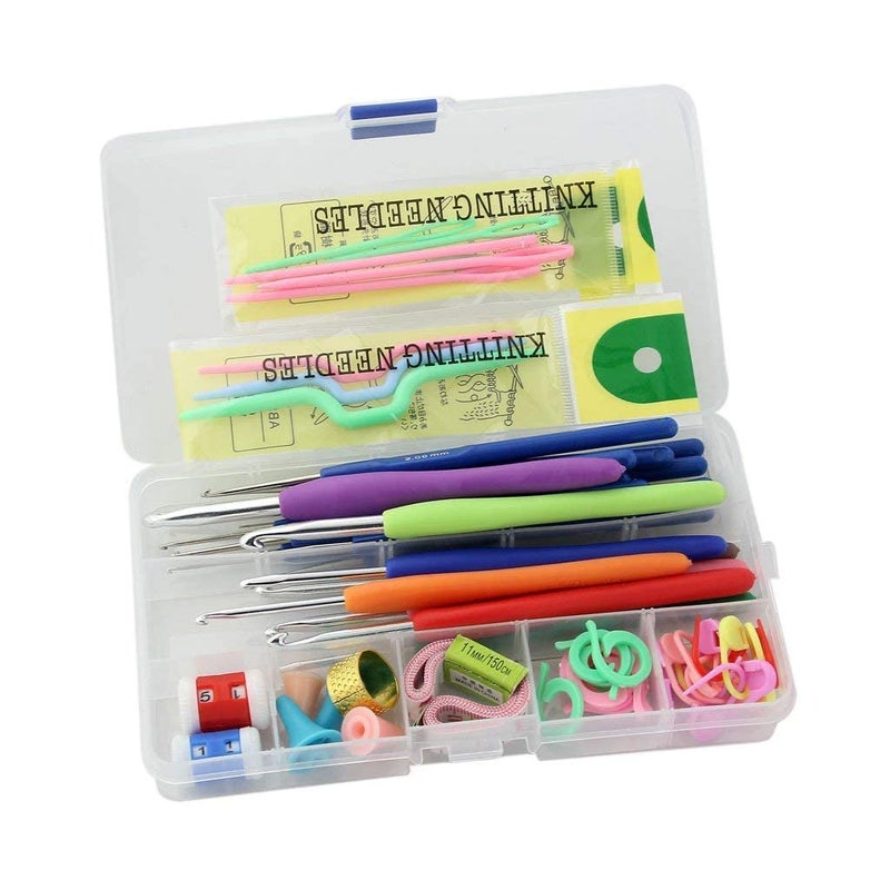 RangTeq Knitting Crochet Hook Needle Set 55 Pcs Ergonomic Knitting Needle Kit Knitting Needle Kit Organizer with 16Pcs Plastic Grip Handles Hooks Tapestry for Hand Knitted