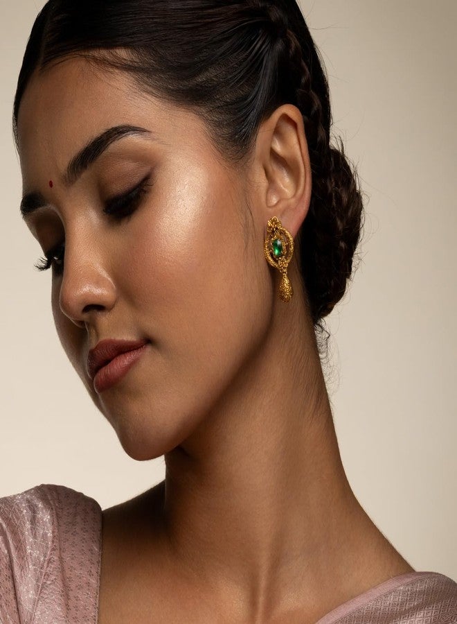 Kushal's Fashion Jewellery green gold polished copper antique earrings, Best for casual wear & Special Occasion - 455791 - Image 2