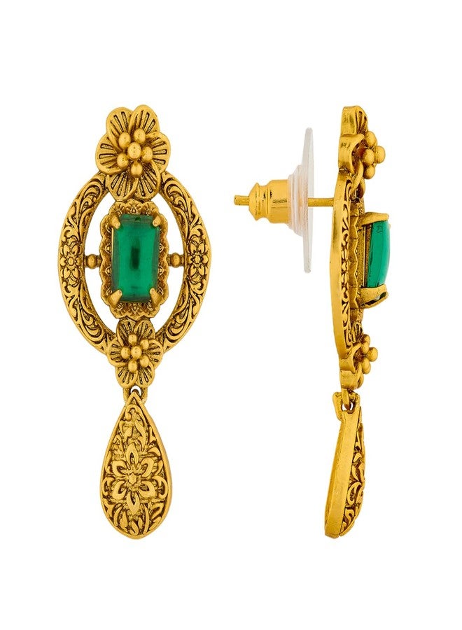 Kushal's Fashion Jewellery green gold polished copper antique earrings, Best for casual wear & Special Occasion - 455791 - Image 3