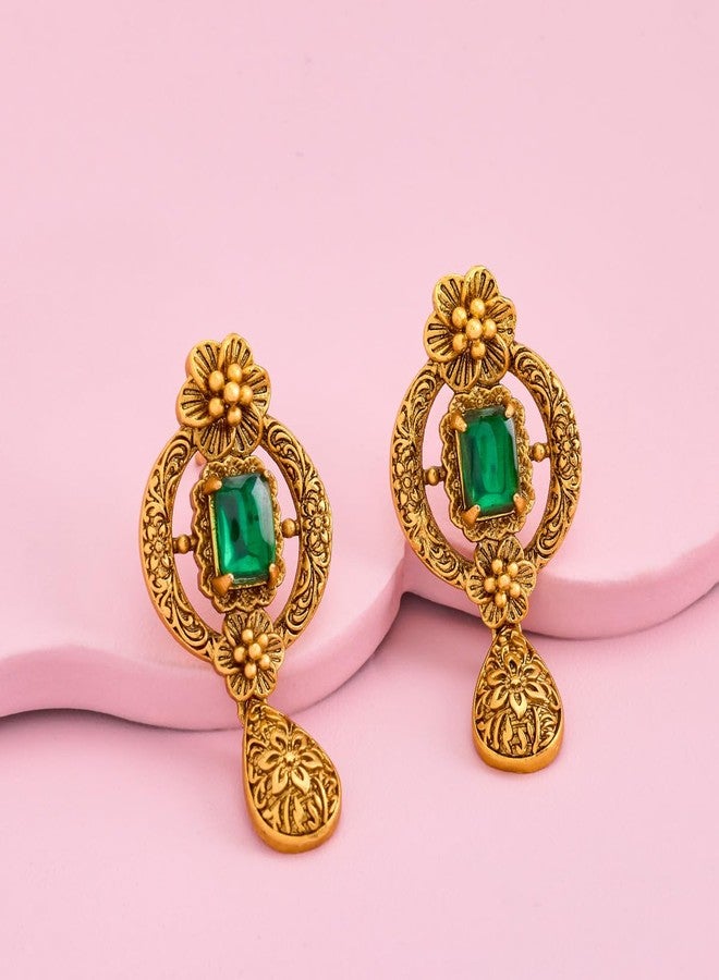 Kushal's Fashion Jewellery green gold polished copper antique earrings, Best for casual wear & Special Occasion - 455791 - Image 4