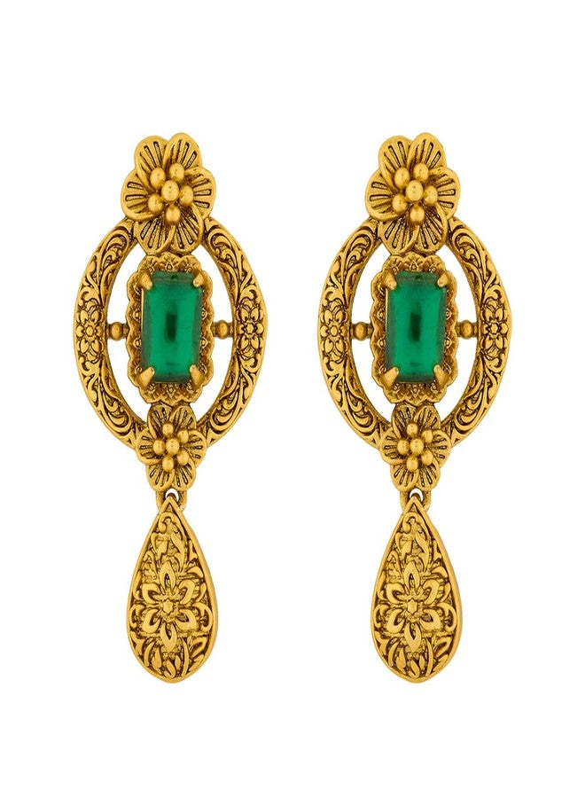 Kushal's Fashion Jewellery green gold polished copper antique earrings, Best for casual wear & Special Occasion - 455791 - Image 1
