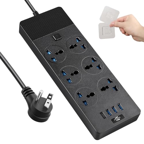 Jumpso Universal Power Adapter, Jumpso 3000w Power Strip with 4 USB Ports (1 USB C), 6ft Extension Cord with International Outlets, 110-240v, European Travel Plug Adapter for Home Office Travel, Black - Image 1