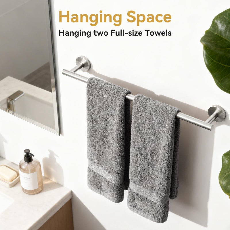 Bubxo Brushed Nickel Towel Bar, 24 Inch Bathroom Towel Rack, Towel Holder Wall Mounted, Thicken SUS304 Stainless Steel Towel Rod Modern Home Decor (Total Length 26 Inch) - Image 5