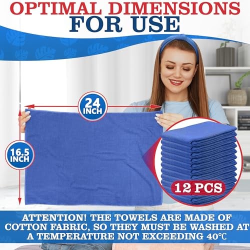 Reluen Cotton Blue Shop Towels 12 Pack – 24"x16.5" Large Cotton Rags for Cleaning, Reusable Cloths for Kitchen, Bar, Garage, Housekeeping | Surgical Rags Bulk Absorbent Dish Towels for Wiping & Polishing - Image 2