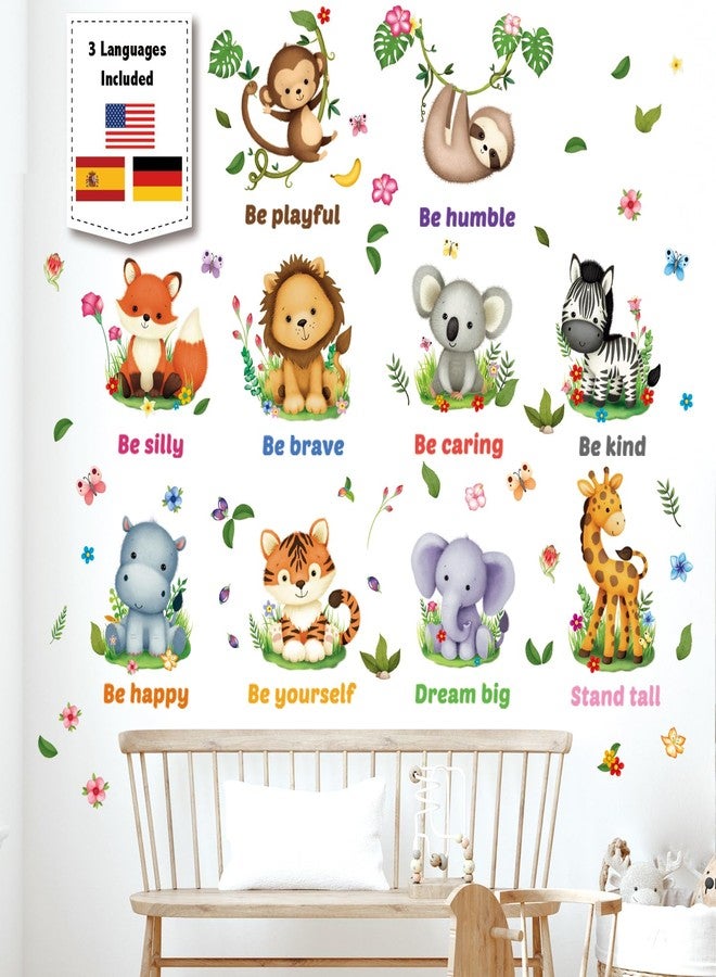 ديكو وال ملصقات حائط من DECOWALL DS12-8074 عليها رسومات حيوانات صغيرة وعبارات تعليمية للأطفال تتضمن ملاءات باللغتين الإنجليزية والألمانية والإسبانية، ديكور غرفة نوم الأطفال، غرفة سفاري، غرفة لعب القرد في الغابة، غرفة المعيشة، غرفة النوم - Image 1