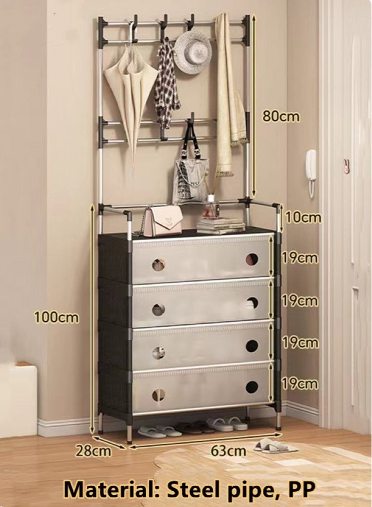 كوتيس 5-الطبقة الصلب معطف والأحذية الرف التخزين مع الباب للمنزل أسود / فضي 63x28x180 سم - Image 5