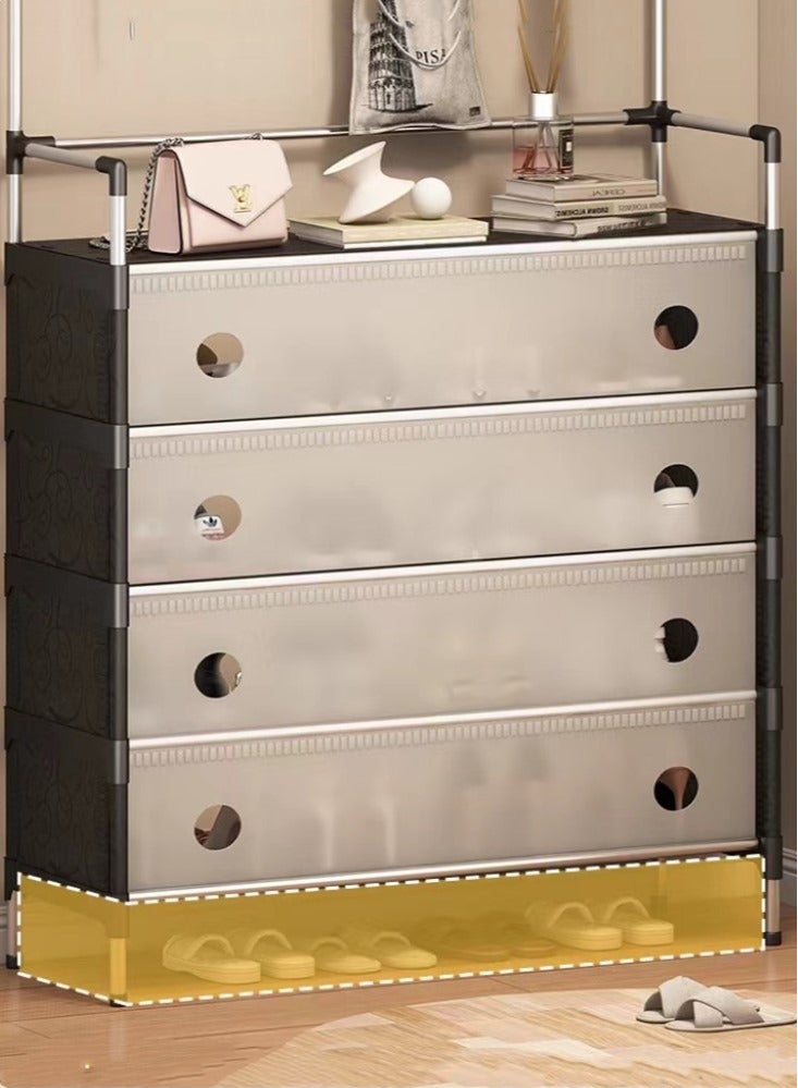 Kutis 5-Tier Steel Coat and Shoes Rack Storage with Door for Home Black/Silver 63x28x180 cm - Image 3