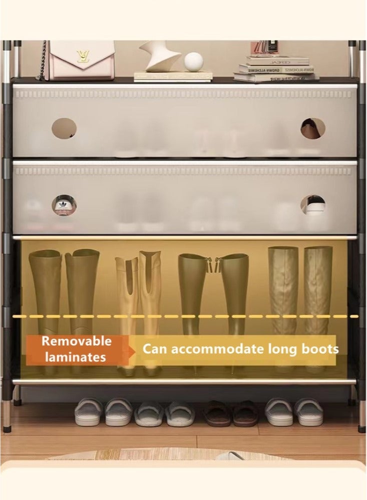 Kutis 5-Tier Steel Coat and Shoes Rack Storage with Door for Home Black/Silver 63x28x180 cm - Image 4