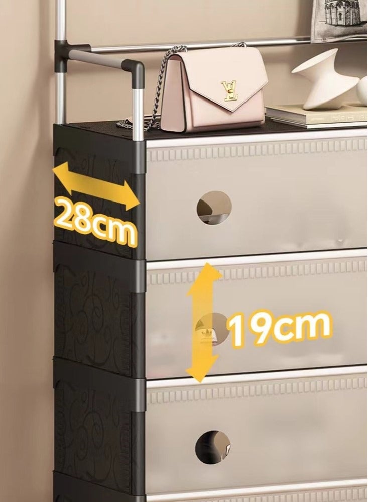 Kutis 5-Tier Steel Coat and Shoes Rack Storage with Door for Home Black/Silver 63x28x180 cm - Image 5