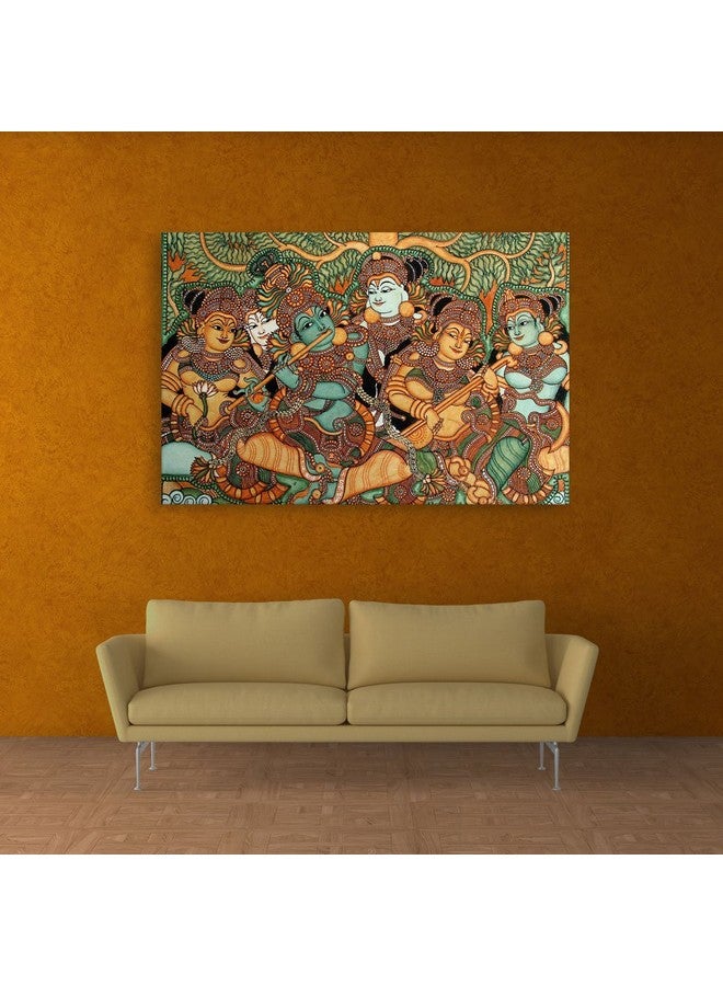 Inephos Fabric Unframed Canvas Painting - Kerala Mural Art Wall Painting For Living Room, Bedroom, Office, Hotels, Drawing Room (Multicolour, 91Cm X 61Cm, Abstract) - Image 1