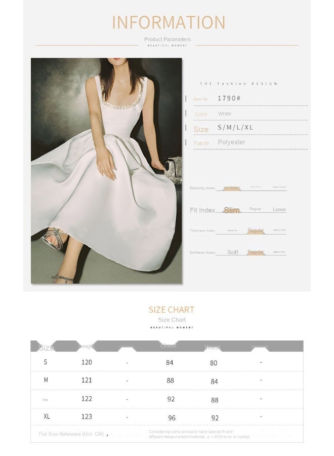 Madam Uniq Elegant White Gemstone-Embellished Party Dress with Spaghetti Straps - Image 5