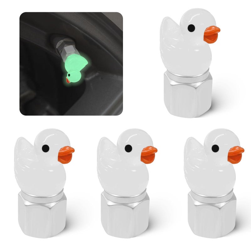 xbrtaia 4 Pack Cute Duck tire Valve caps, Glow in The Dark Tire Valve Caps, Interesting and Practical Tire Decoration, Can be Used for Cars, Motorcycles, Trucks, and Bicycles.(White) - Image 1