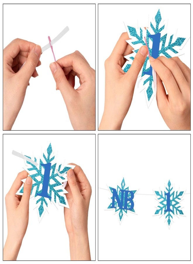 Aukolass Snowflake 1st Birthday Photo Banner for Boy from Newborn to 12 Months, Winter Wonderland Monthly Milestones Bunting Garland for Christmas First Birthday Party Decoration (Blue) - Image 4