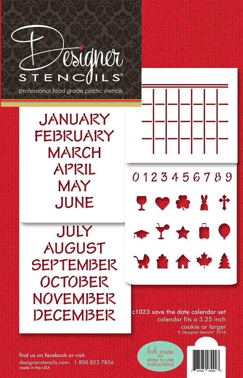 Designer Stencils Save The Date Calendar Cookie Stencil Set  Baking Template Stencil for Cookies  Reusable Airbrush Cookies Stencils  C1023 by Designer Stencils