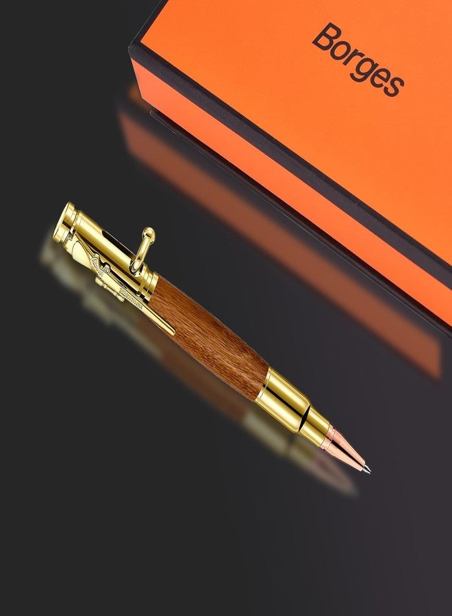 Borges Golden Pear Wood Ballpoint - Unisex Luxury Bolt-Action Pen with Golden Yellow & Purple Sheen, Safety-Enhanced, Ideal for Travel & Office Use。 - Image 1