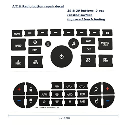 AtticZone AC Radio Dash Button Repair Kit Stickers Decals Compatible with GM GMC Yukon Acadia Sierra, Chevrolet Silverado Tahoe Suburban 2006-2014, 2Pcs (AC19 + Radio20) - Image 3