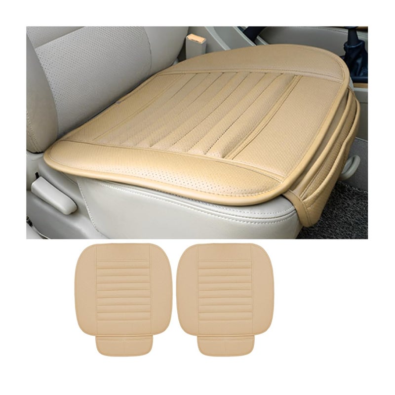 zipelo 2 Pack Car Seat Covers for Front Seats Breathable Leather Cushion Protector AntiSlip Driver Seat Padded with Storage Pockets Auto Interior Decoration for Most Vehicles Beige
