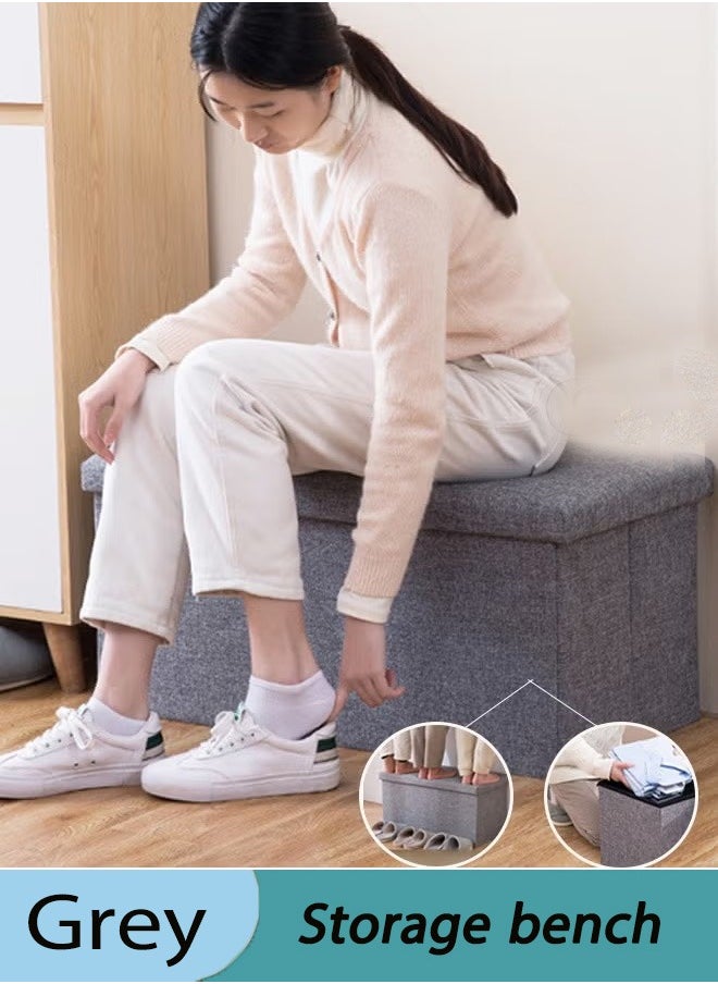 Generic - Folding Storage Ottoman Bench for Bedroom End of Bed Storage Chest Ottoman Foot Rest Ottoman with Storage for Living Room 76 x 38 x 38 cm 110L Capacity Hold up to 440 lb  （Grey） - Image 1