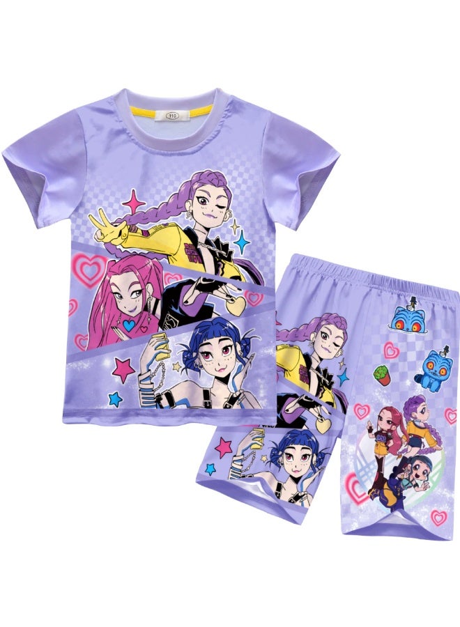 general K-Pop Demon Hunters Printed Short Sleeve and Shorts Set Multiple Sizes Soft Breathable Casual Loungewear Tracksuit for Fans Daily Wear - Image 1