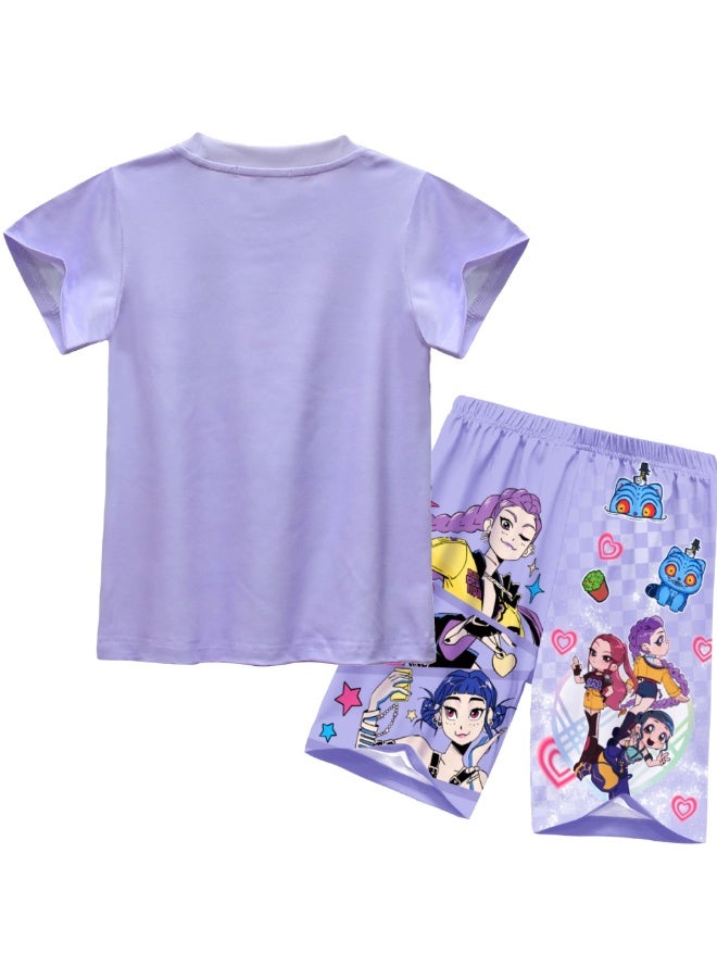 general K-Pop Demon Hunters Printed Short Sleeve and Shorts Set Multiple Sizes Soft Breathable Casual Loungewear Tracksuit for Fans Daily Wear - Image 3