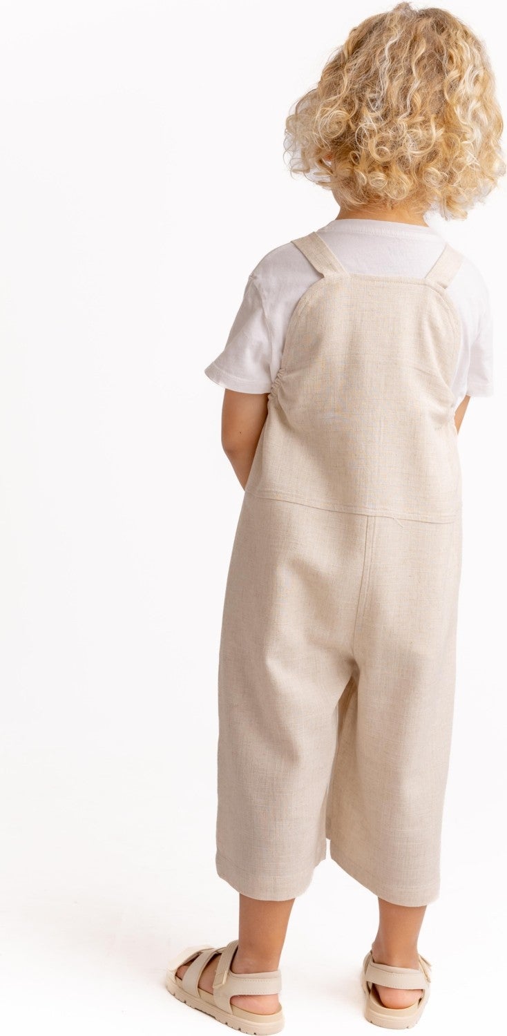 Oliven The Kid Unisex Crochet Embroidered Linen Overalls Natural - Image 3