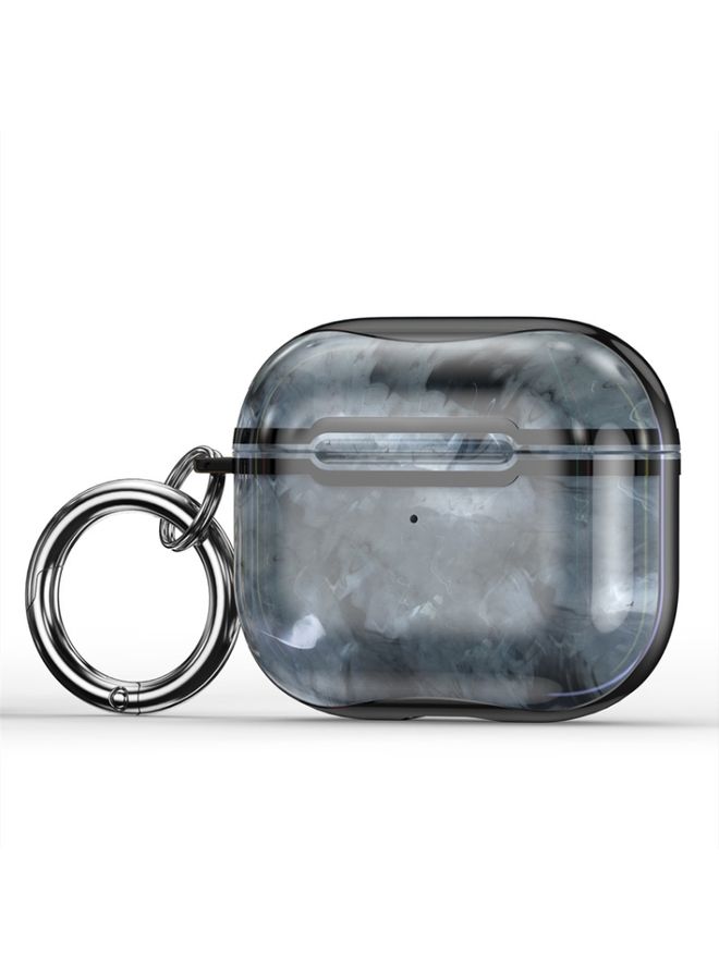 Case Cover Marble Texture Electroplating Frame Earphone Protective Case with Hook For AirPods 3 Grey + Black