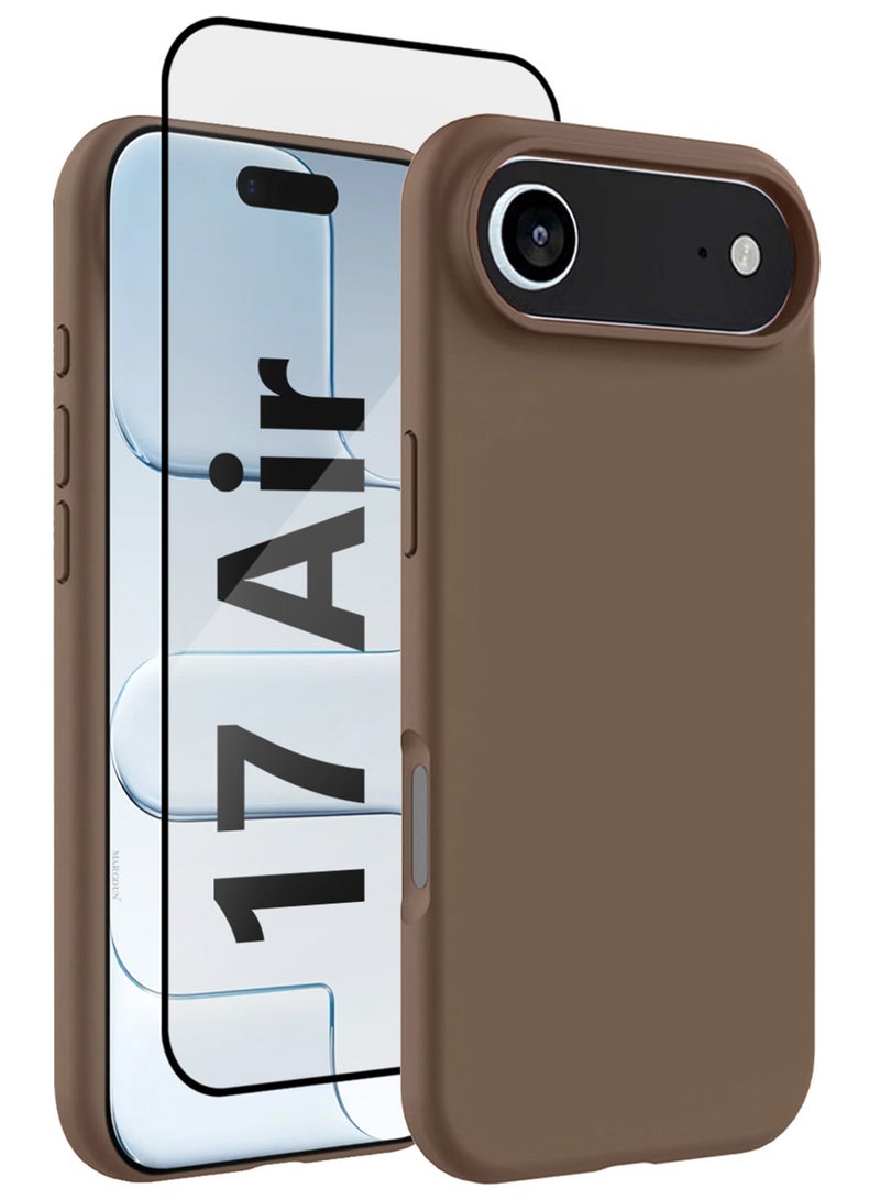 CATANES 2Packs Liquid Silicone Protective Phone Case for iPhone 17 Air , Soft Anti-Scratch Microfiber Lining Utra Slim Drop Protection Phone Cover with 3D Screen Protector - Desert Titanium