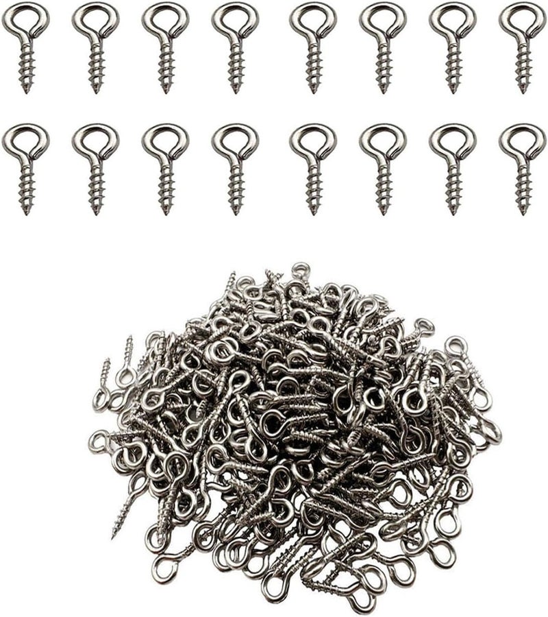 IDEALSV (304) Stainless Steel Small Mini Screw Eyes Pin Hook for Jewelry, Cork Bottles,Resin, Bead,300 Pack 0.39x0.16inch Tiny Hook Screws Ring - Image 1