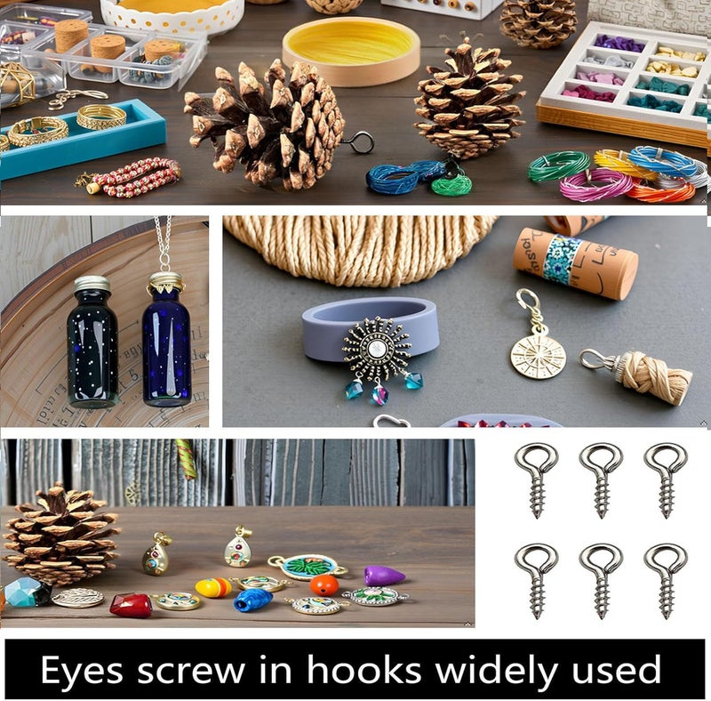 IDEALSV (304) Stainless Steel Small Mini Screw Eyes Pin Hook for Jewelry, Cork Bottles,Resin, Bead,300 Pack 0.39x0.16inch Tiny Hook Screws Ring - Image 5