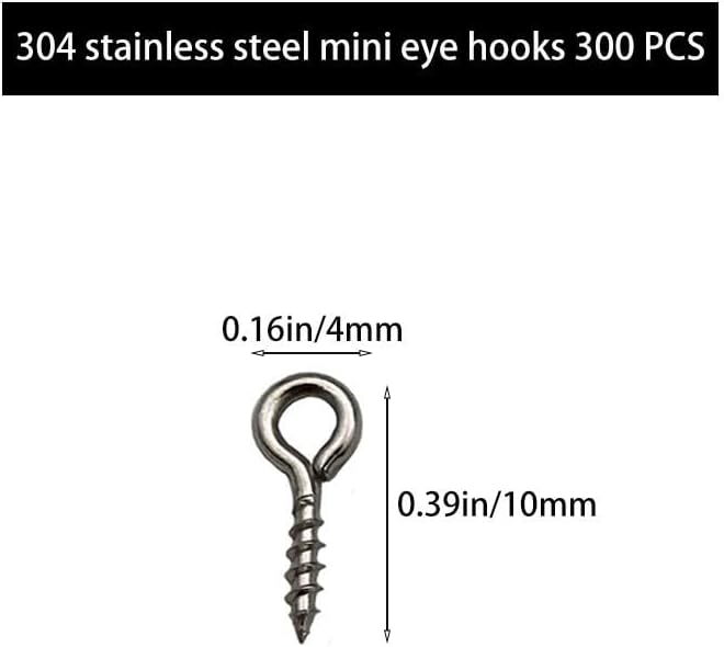 IDEALSV (304) Stainless Steel Small Mini Screw Eyes Pin Hook for Jewelry, Cork Bottles,Resin, Bead,300 Pack 0.39x0.16inch Tiny Hook Screws Ring - Image 3