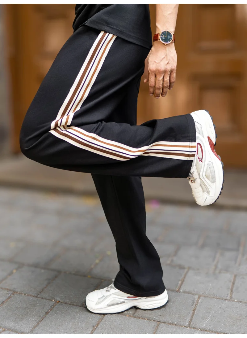 Maniac Maniac Mens Tri-Color Tape Black Cotton Baggy pant