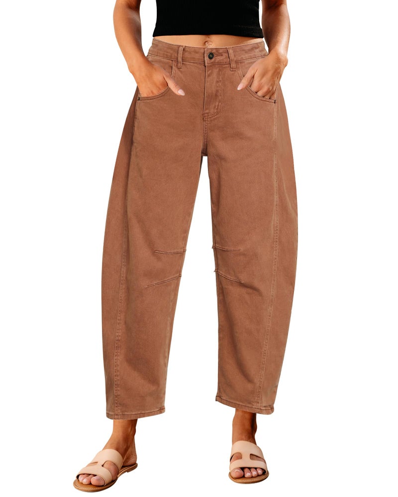 GRAPENT Barrel Jeans for Women Balloon Wide Leg Cropped Trendy Jeans Boyfriend High Waisted Jean Pants Casual Stretchy Summer Denim Trousers Color Caramel XX-Large Plus Size 20 to 22 - Image 1