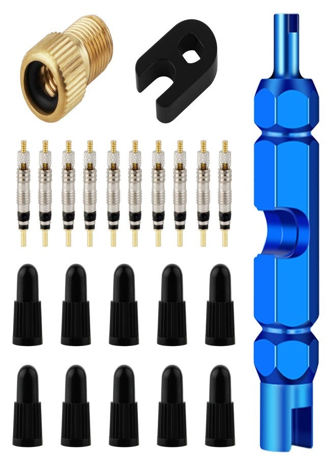 ZHSMS 23 Pieces Presta Valve Core, Bike Valve Core Removal Tool with Tubeless Valve, Presta Valve Caps, Brass Presta Valve Adapter for Tubeless Road MTB Tires - Image 1