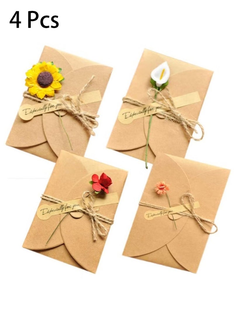 OMEVE 4 Pack Flower Pattern Thank You Card Handmade Invitation Greeting Card Wish Card for Wedding Birthday Festival  - Image 1