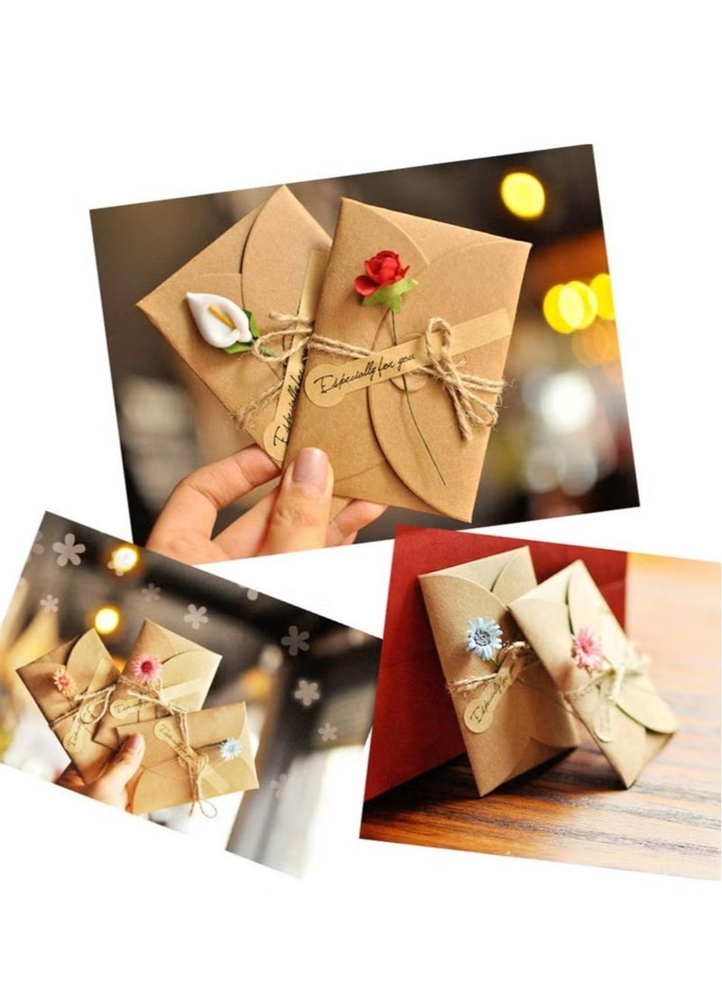 OMEVE 4 Pack Flower Pattern Thank You Card Handmade Invitation Greeting Card Wish Card for Wedding Birthday Festival  - Image 2