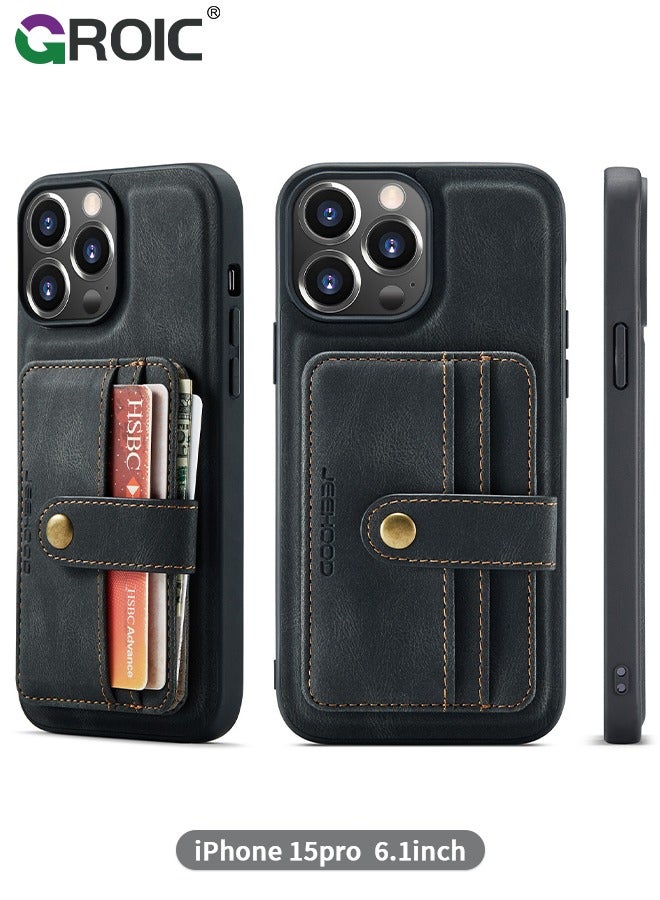 GROIC Design for iPhone 15 Pro 6.1 Inch Case PU Leather Wallet Shell Detachable Magnetic Back Kickstand Card Holder Slots Shockproof Protective Cover  - Image 1