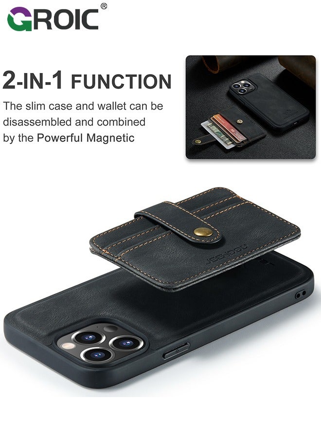 GROIC Design for iPhone 15 Pro 6.1 Inch Case PU Leather Wallet Shell Detachable Magnetic Back Kickstand Card Holder Slots Shockproof Protective Cover  - Image 4