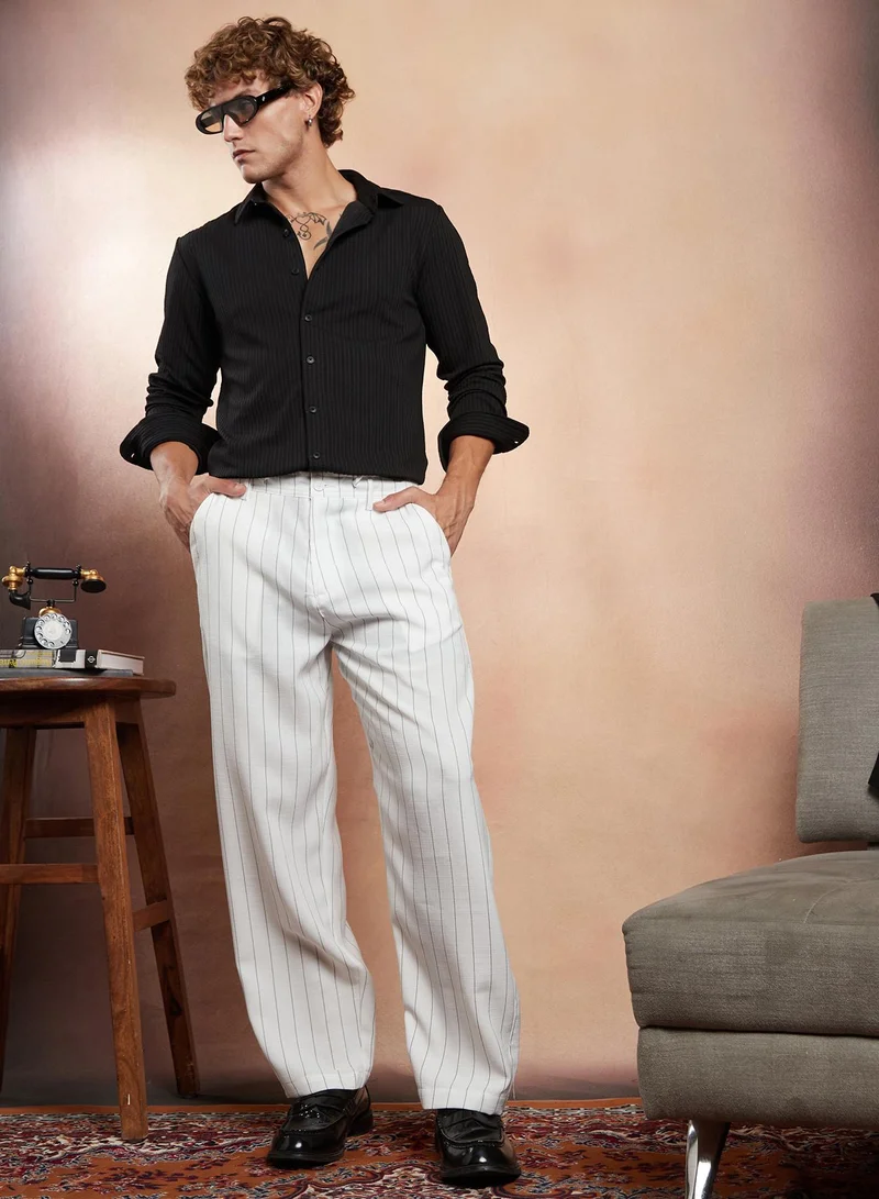 Campus Sutra Lightweight - Pinstriped Chino Trousers
