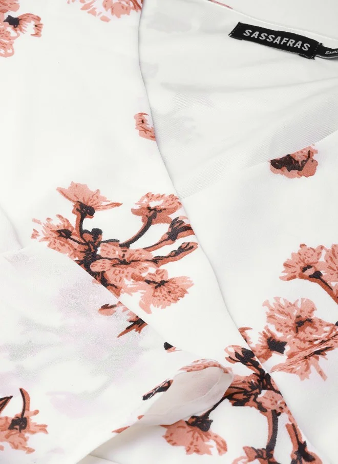 SASSAFRAS Floral Print Wrap Dress for Women
