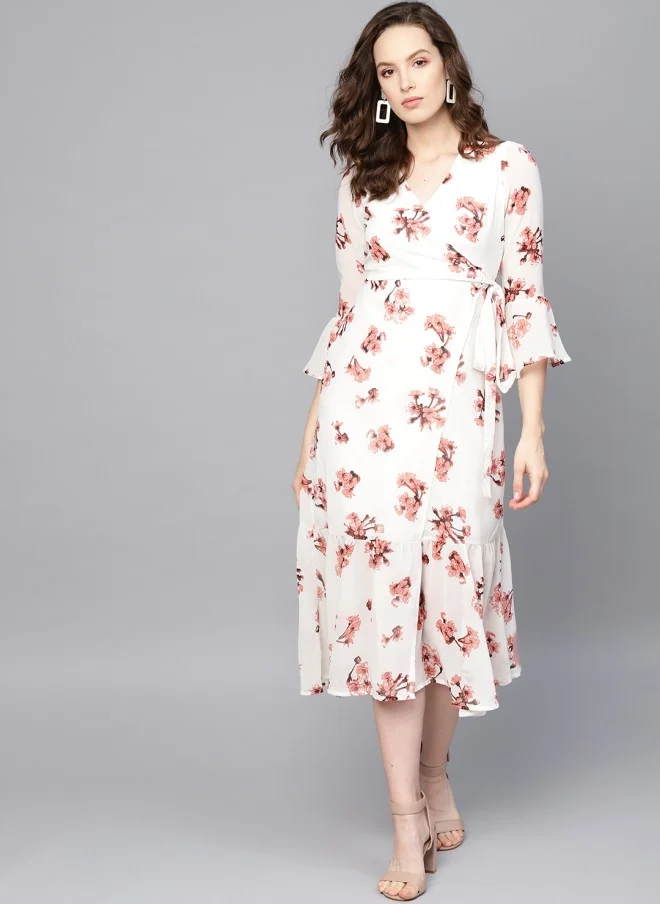 SASSAFRAS Floral Print Wrap Dress for Women