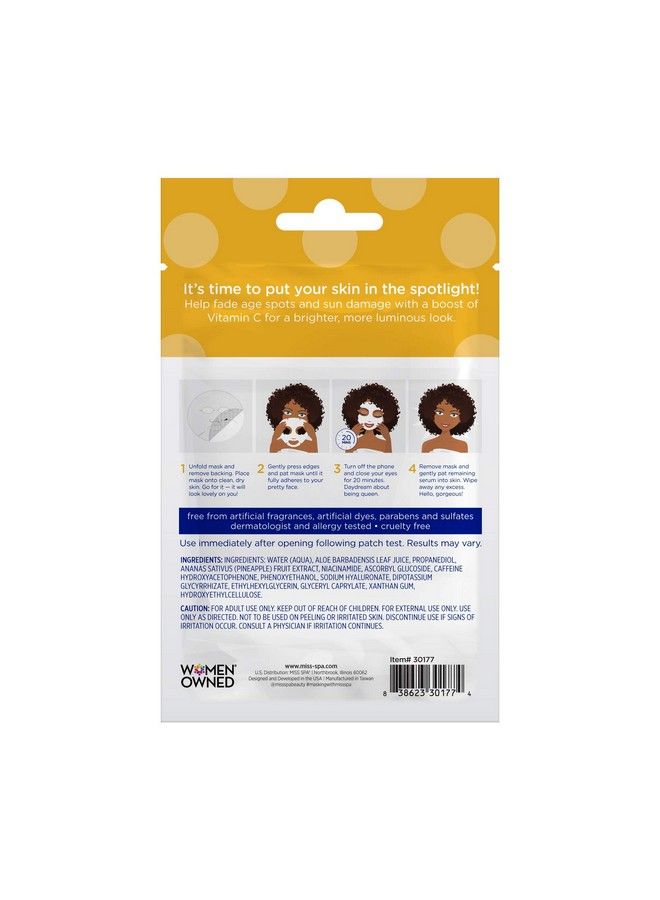 MISS SPA Glow Brightening Sheet Mask For Face Antiaging Face Mask With Vitamin C And Caffeine To Fade Dark Spots Dermatologist Tested 4 Pack - Image 4
