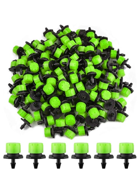 Irrigation Drippers, Adjustable Irrigation Sprinklers Drip Irrigation System Kit Micro Flow Drip Head Irrigation Mist Nozzles for Vegetable Gardens or Flower Beds, Size: 25mmx19mm, Pack of 100 (GREEN)