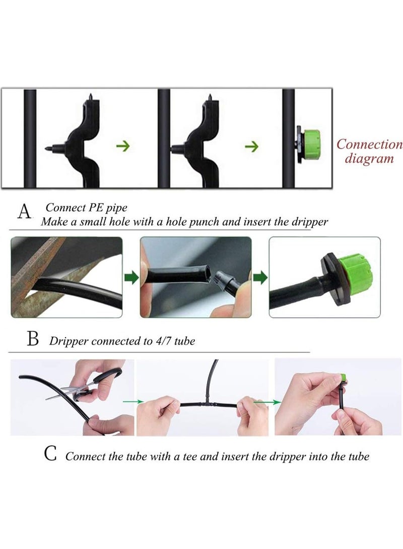 مخطوطات رشاشات ري، رشاشات ري قابلة للتعديل، طقم نظام ري بالتنقيط، رؤوس تنقيط دقيقة التدفق، فوهات رذاذ ري للحدائق النباتية أو أحواض الزهور، المقاس: 25 مم × 19 مم، عبوة من 100 قطعة (أخضر) - Image 5