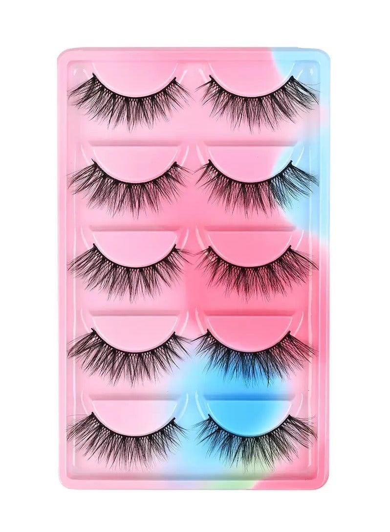 رموش صناعية طبيعية منفوشة ثلاثية الأبعاد، رموش صناعية ناعمة من المينك، طقم 5 أزواج قابلة لإعادة الاستخدام - Image 1