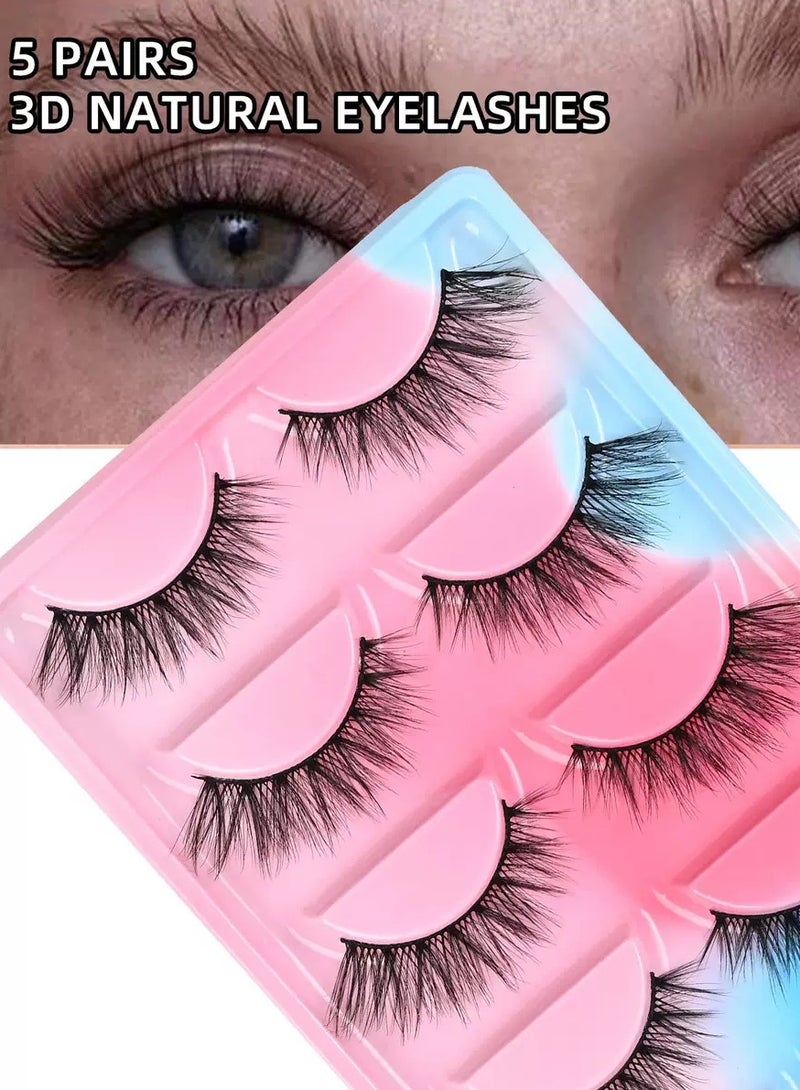 رموش صناعية طبيعية منفوشة ثلاثية الأبعاد، رموش صناعية ناعمة من المينك، طقم 5 أزواج قابلة لإعادة الاستخدام - Image 2